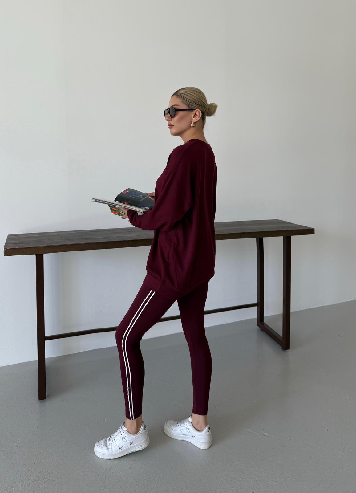 Off-Duty Luxe Crew Set with Headband Burgundy