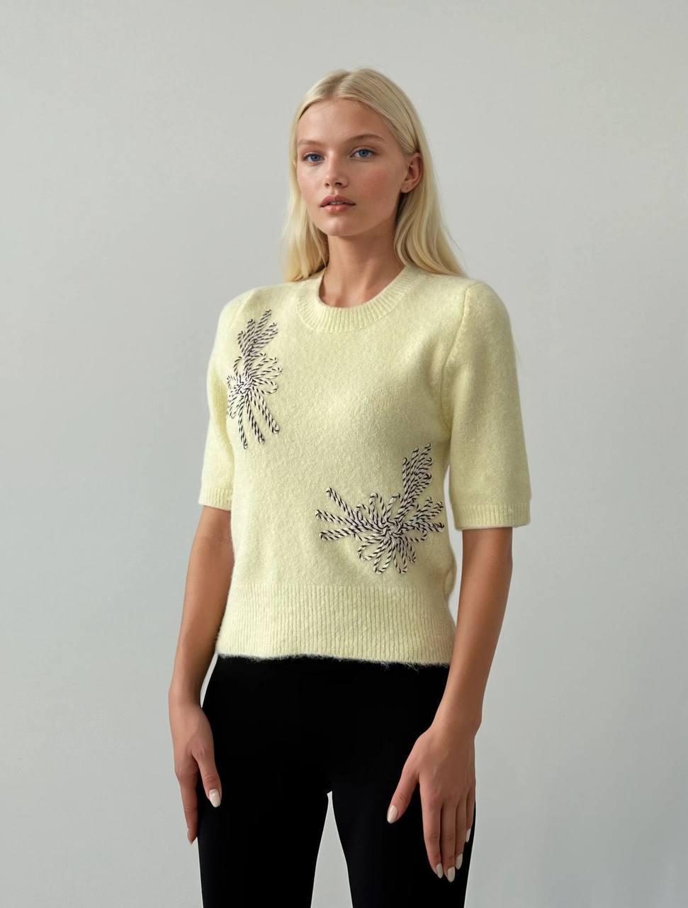 Embroidered Knit Butter Yellow