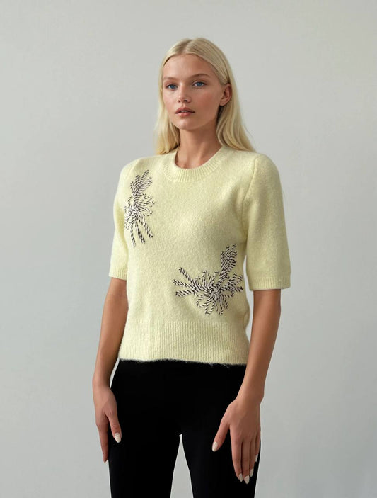 Embroidered Knit Butter Yellow
