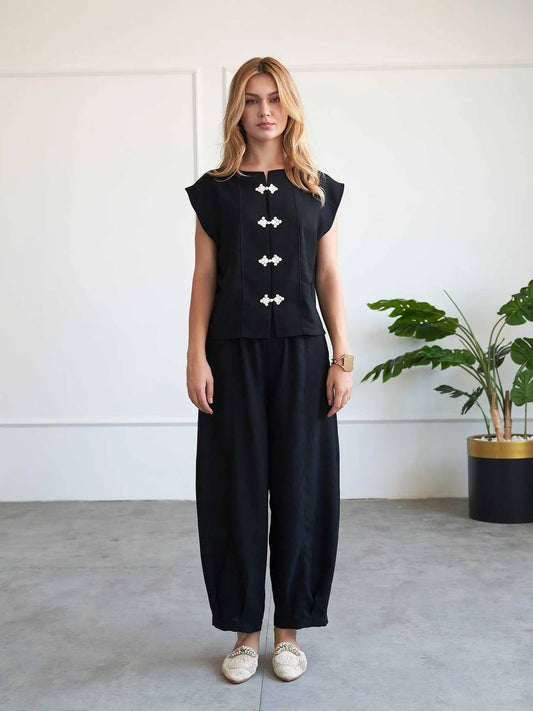 Casual Mandarin Co-Ord Black