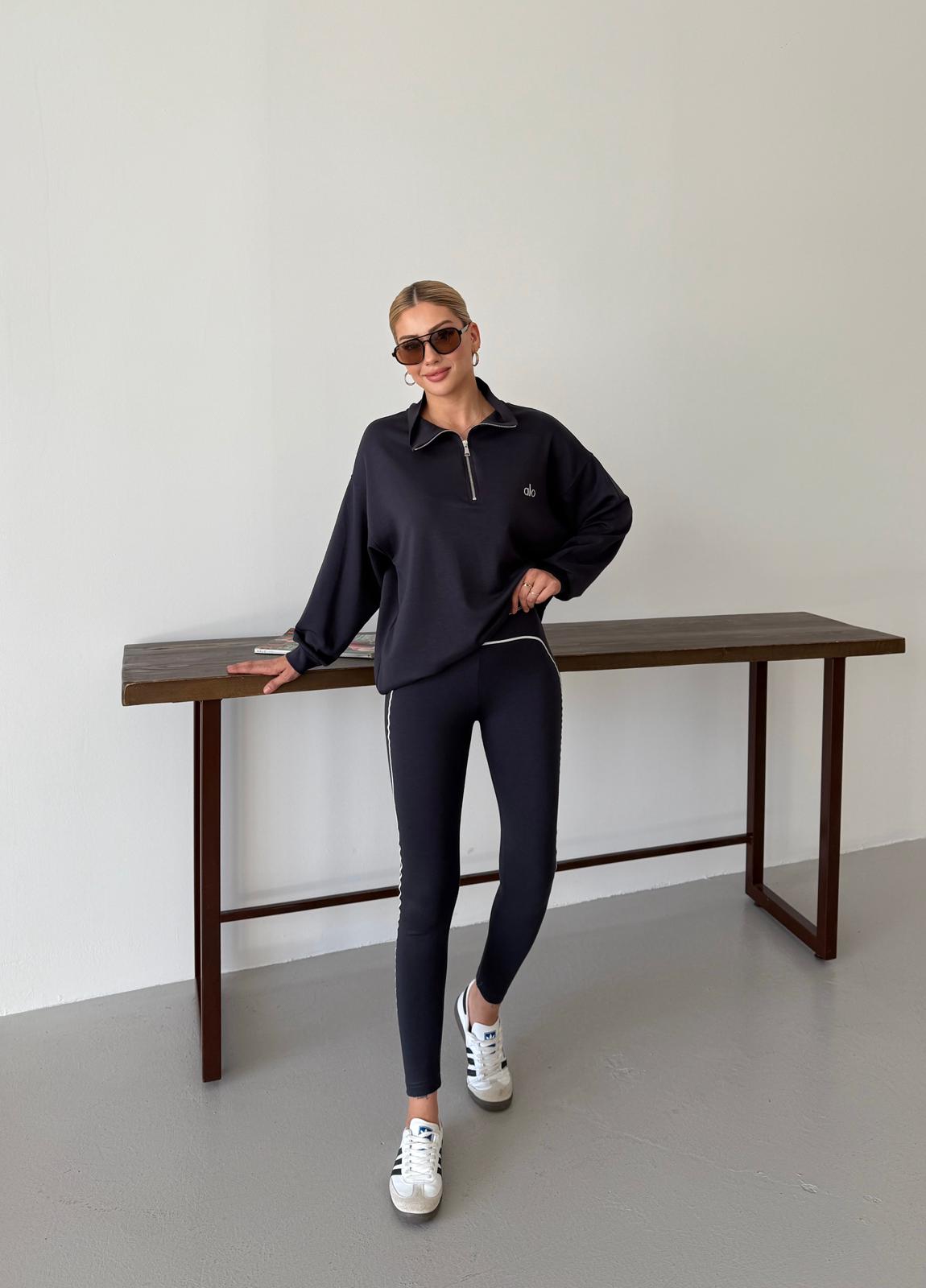 Long Sleeve Zip Top + Matching Tights - Anthracite