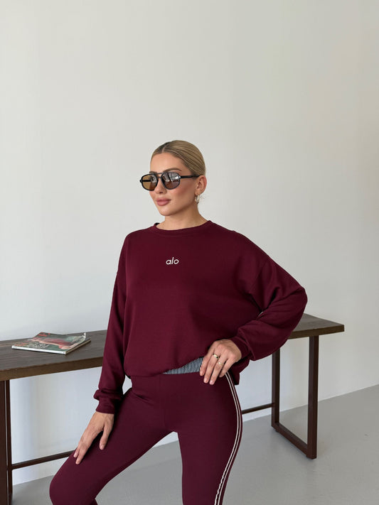 Off-Duty Luxe Crew Set with Headband Burgundy