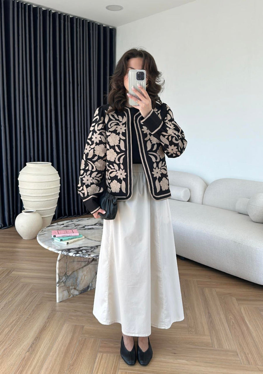 Midnight Bloom Embroidered Jacket Top