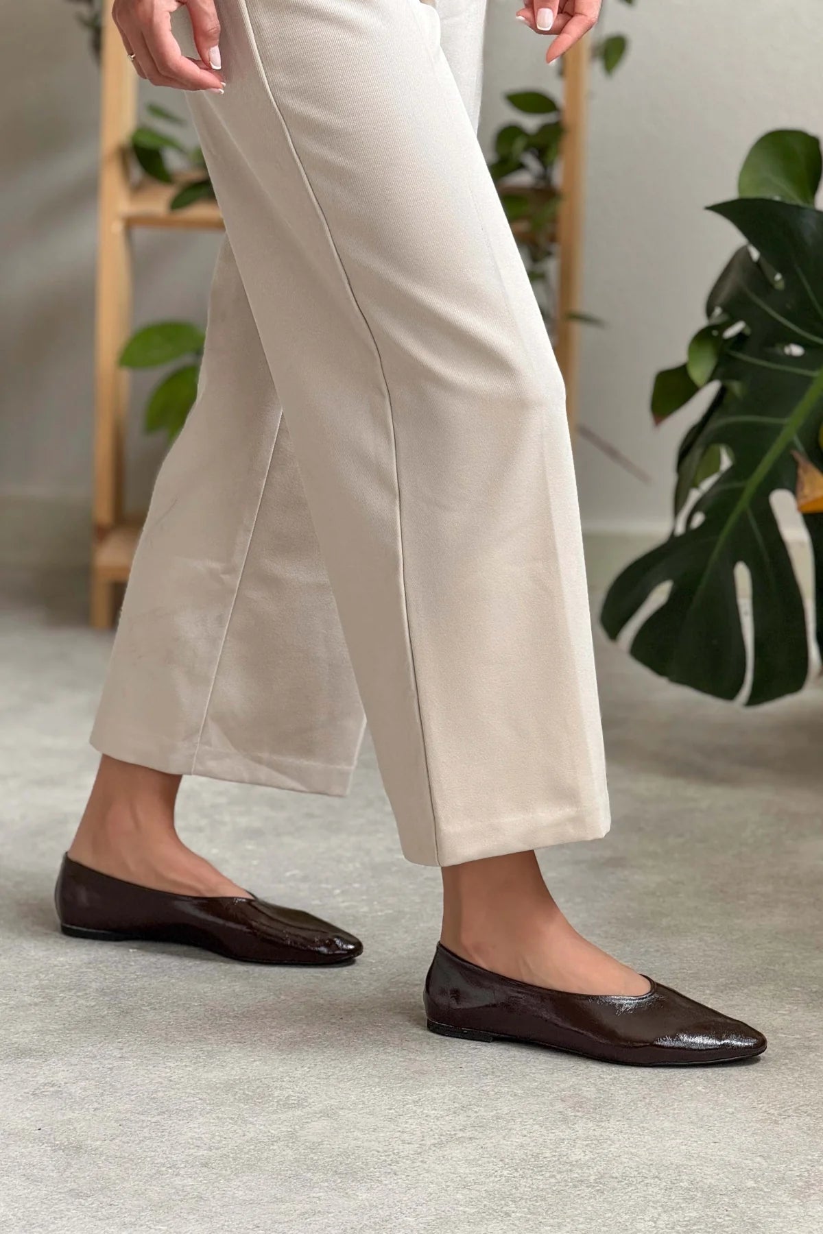 MILA Brown Crinkled Matte Finish Flat Ballerina Shoes