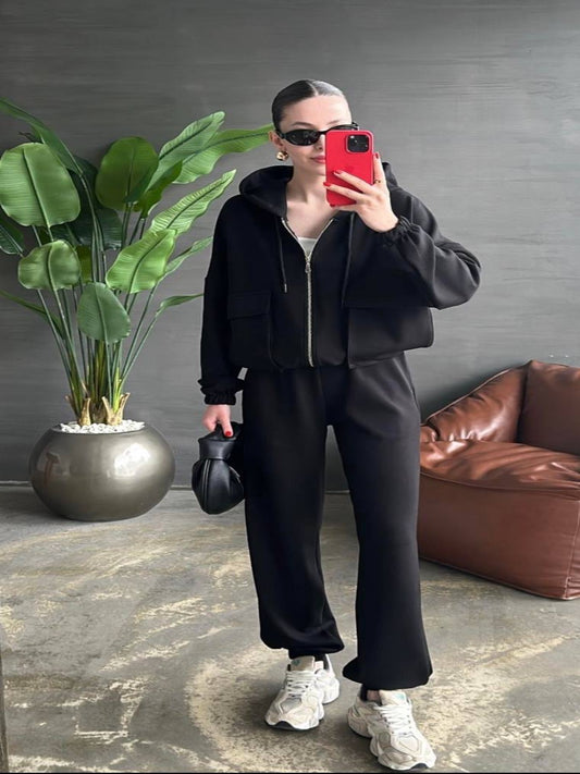 Black Tracksuit Set Baggy