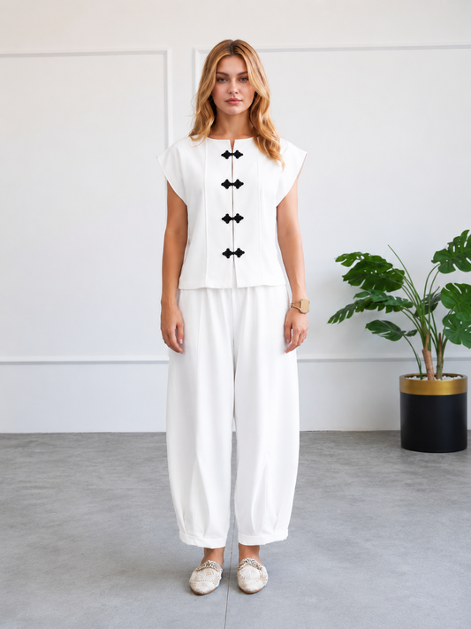 Casual Mandarin Co-Ord White