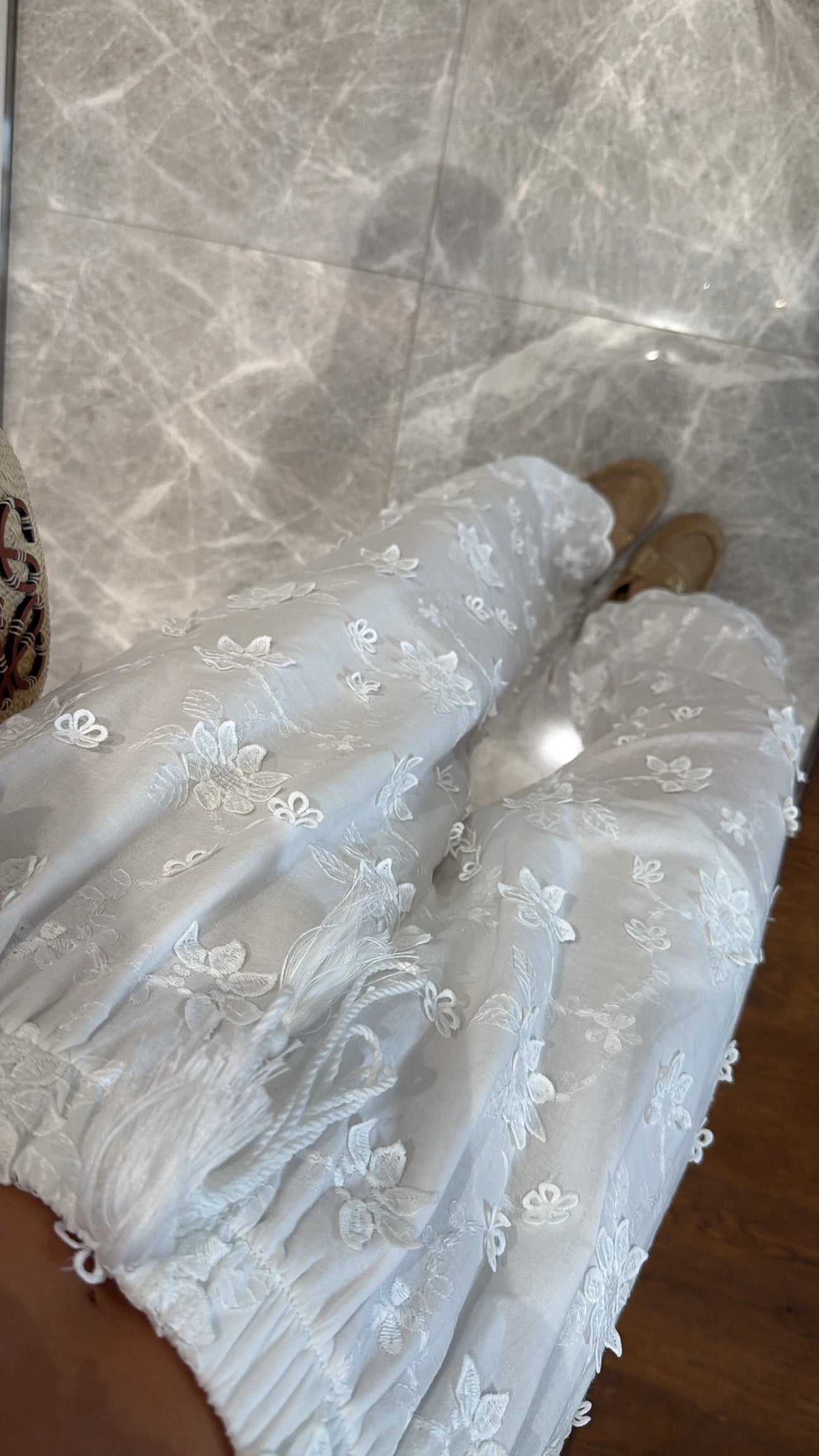 White Floral Appliqué Shirt & Pants Set