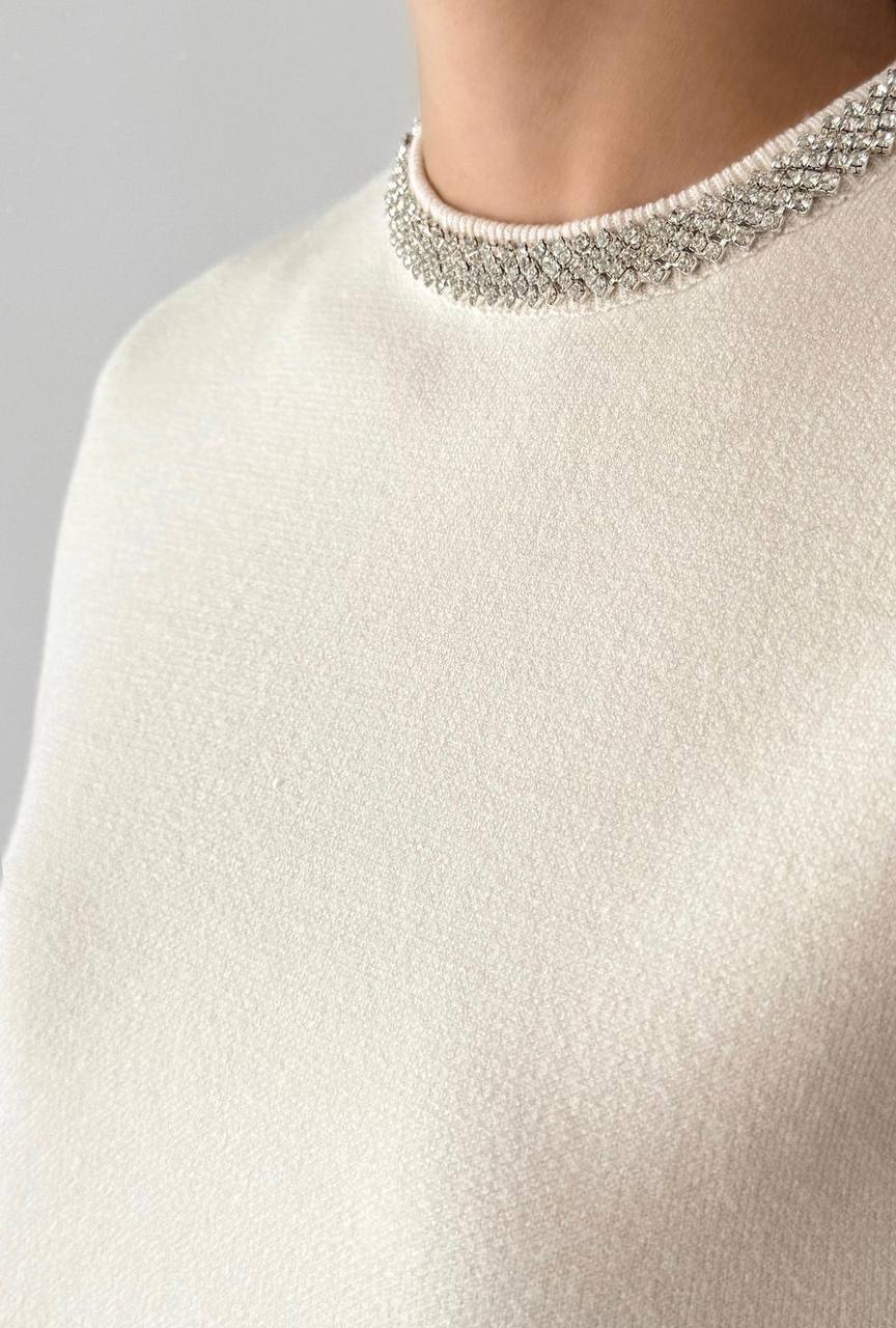 Studded Neckline Knit Cream