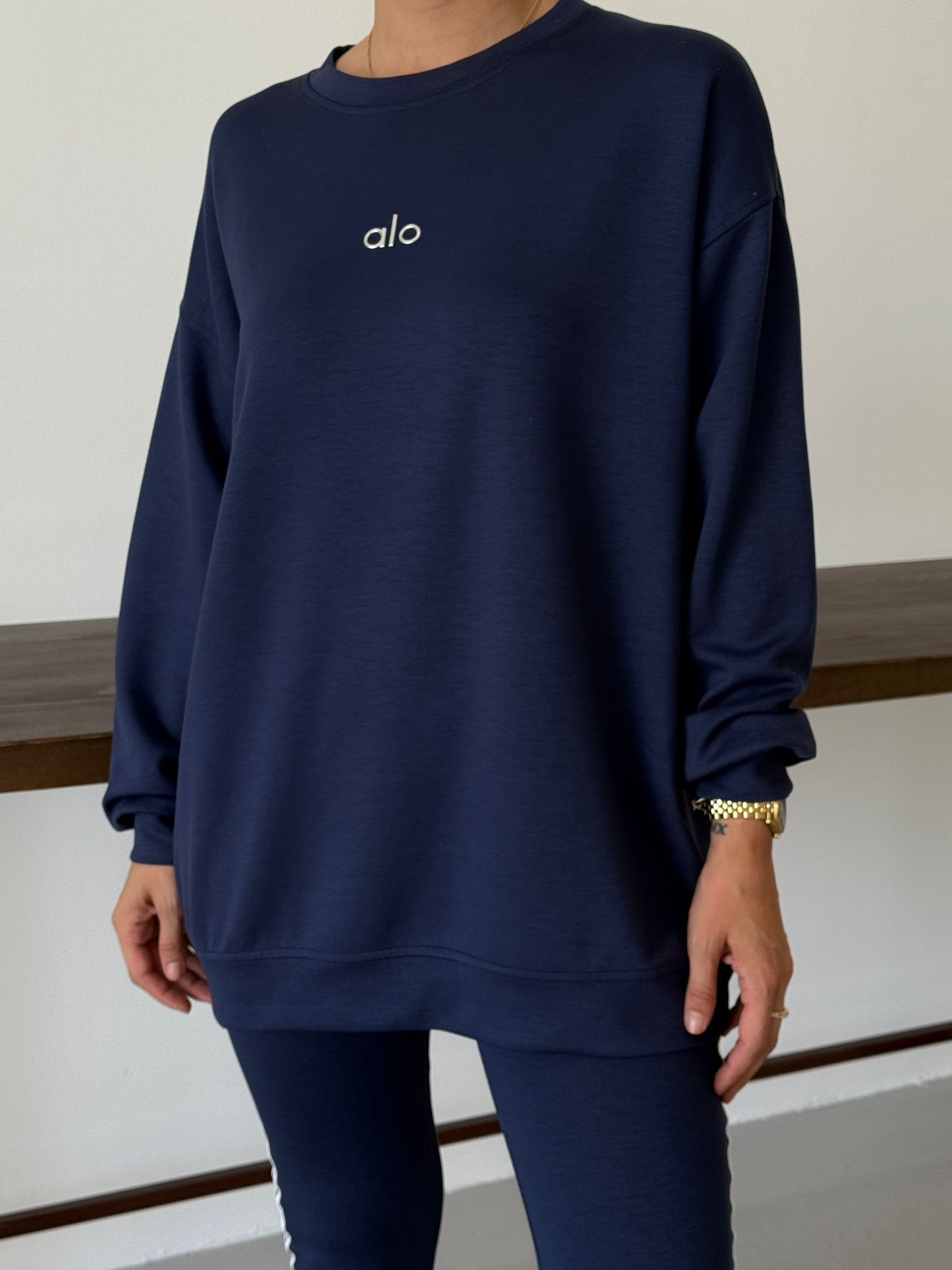 Off-Duty Luxe Crew Set with Headband Navy