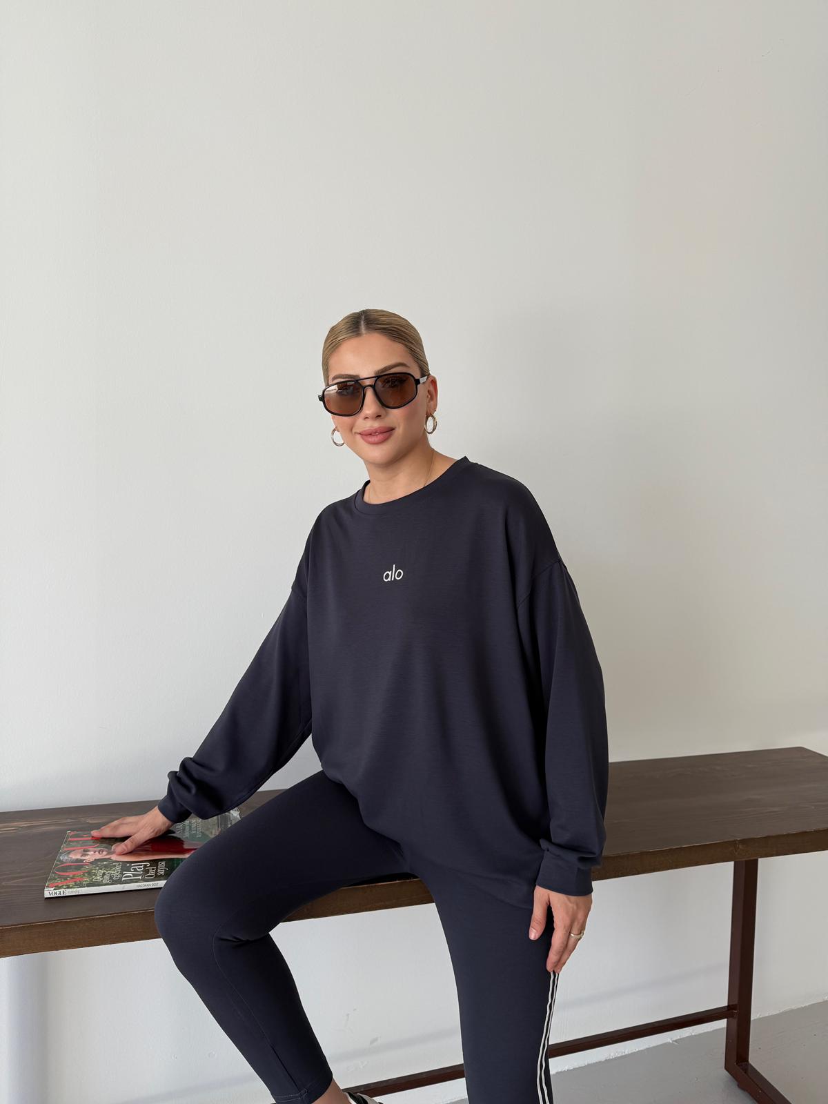 Off-Duty Luxe Crew Set with Headband Anthracite