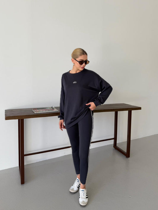 Off-Duty Luxe Crew Set with Headband Anthracite