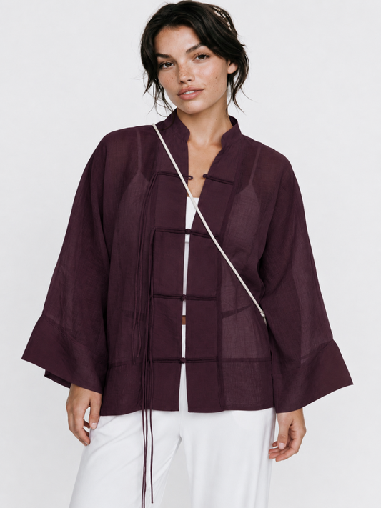 Mandarin Tencel Shirt Burgundy - STD Size