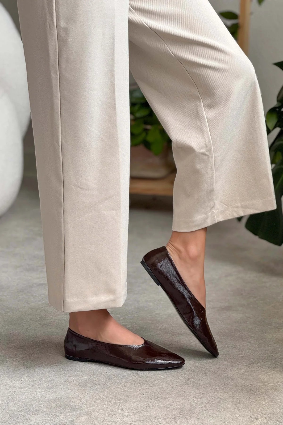 MILA Brown Crinkled Matte Finish Flat Ballerina Shoes