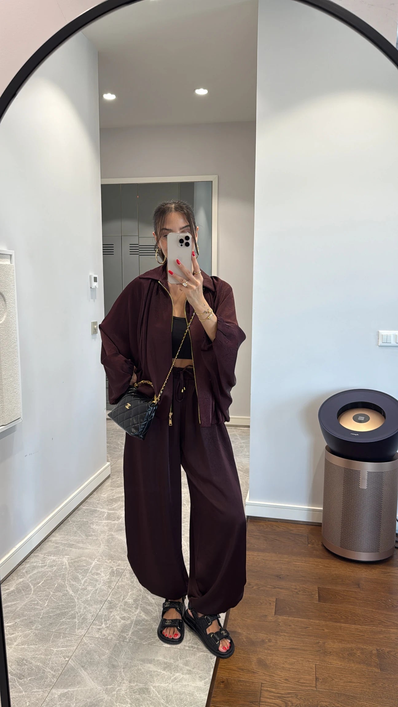 Satin Bomber Jacket and Pants Set Burgundy