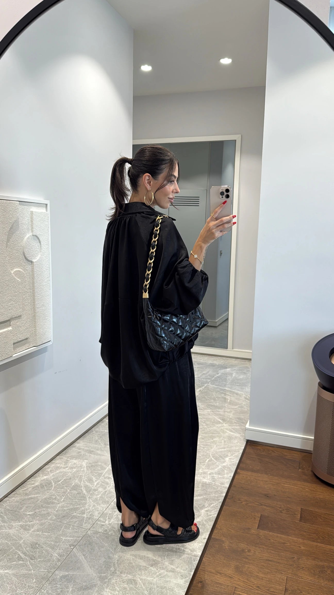 Satin Bomber Jacket and Pants Set Black