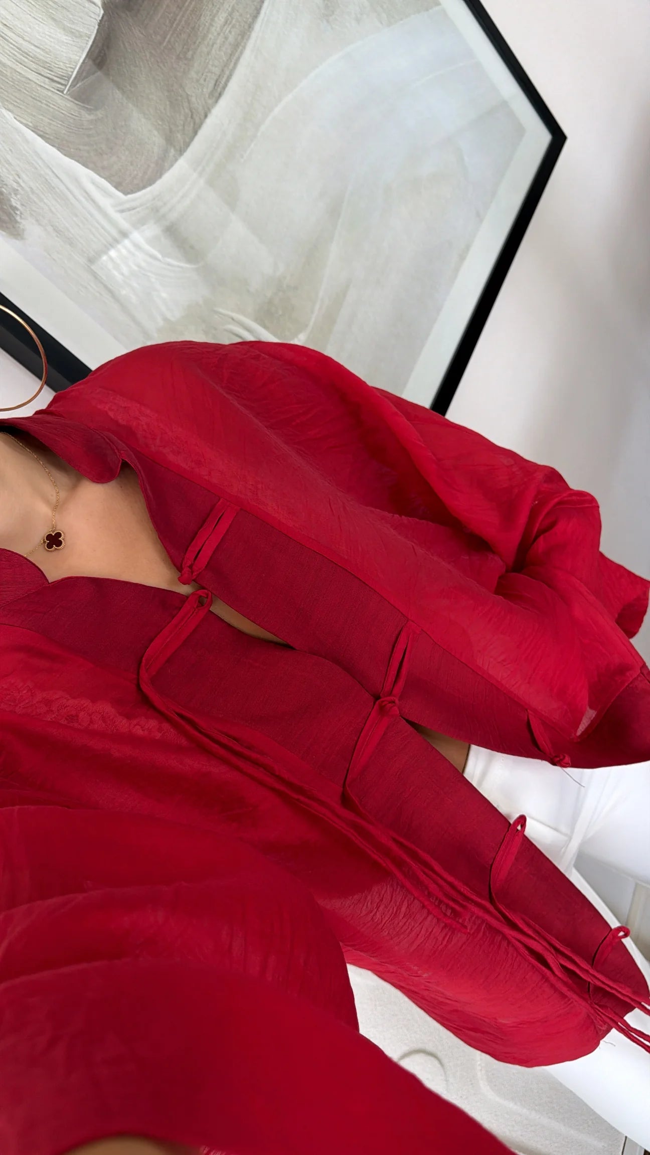 Mandarin Tencel Shirt Red - STD Size