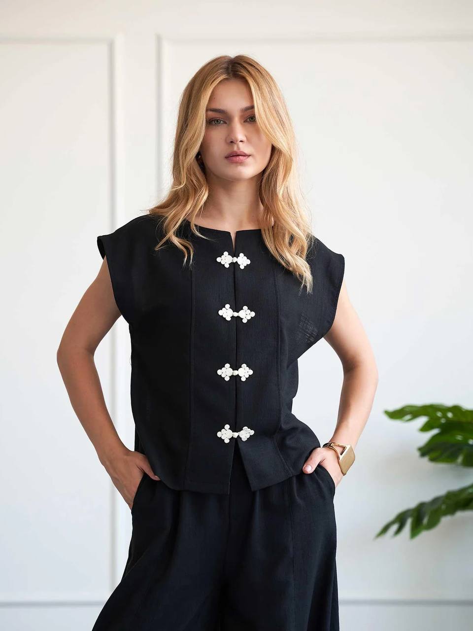 Casual Mandarin Co-Ord Black