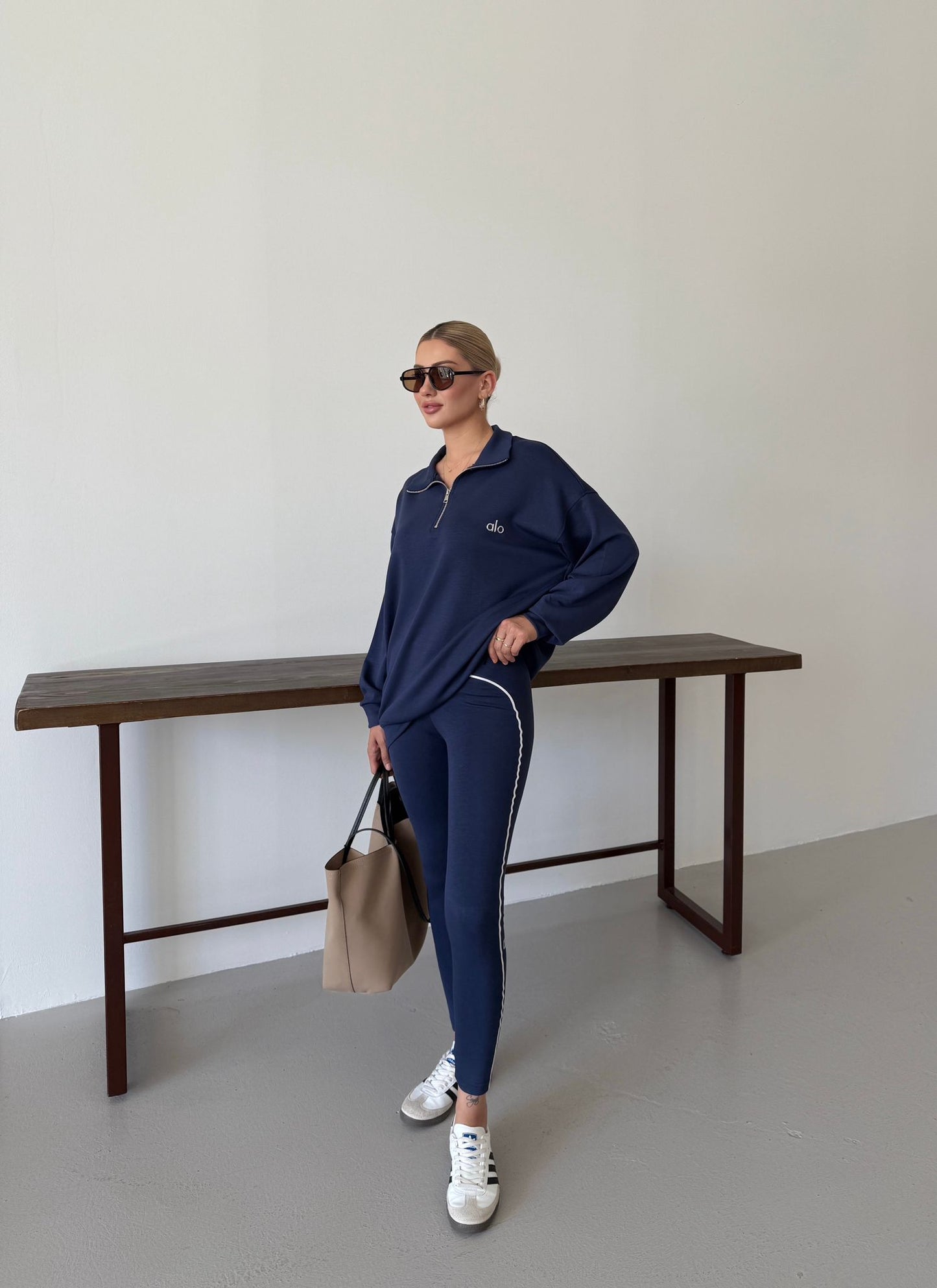 Long Sleeve Zip Top + Matching Modal Tights Navy