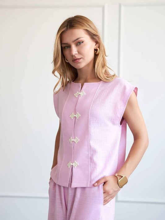 Casual Mandarin Co-Ord Pink