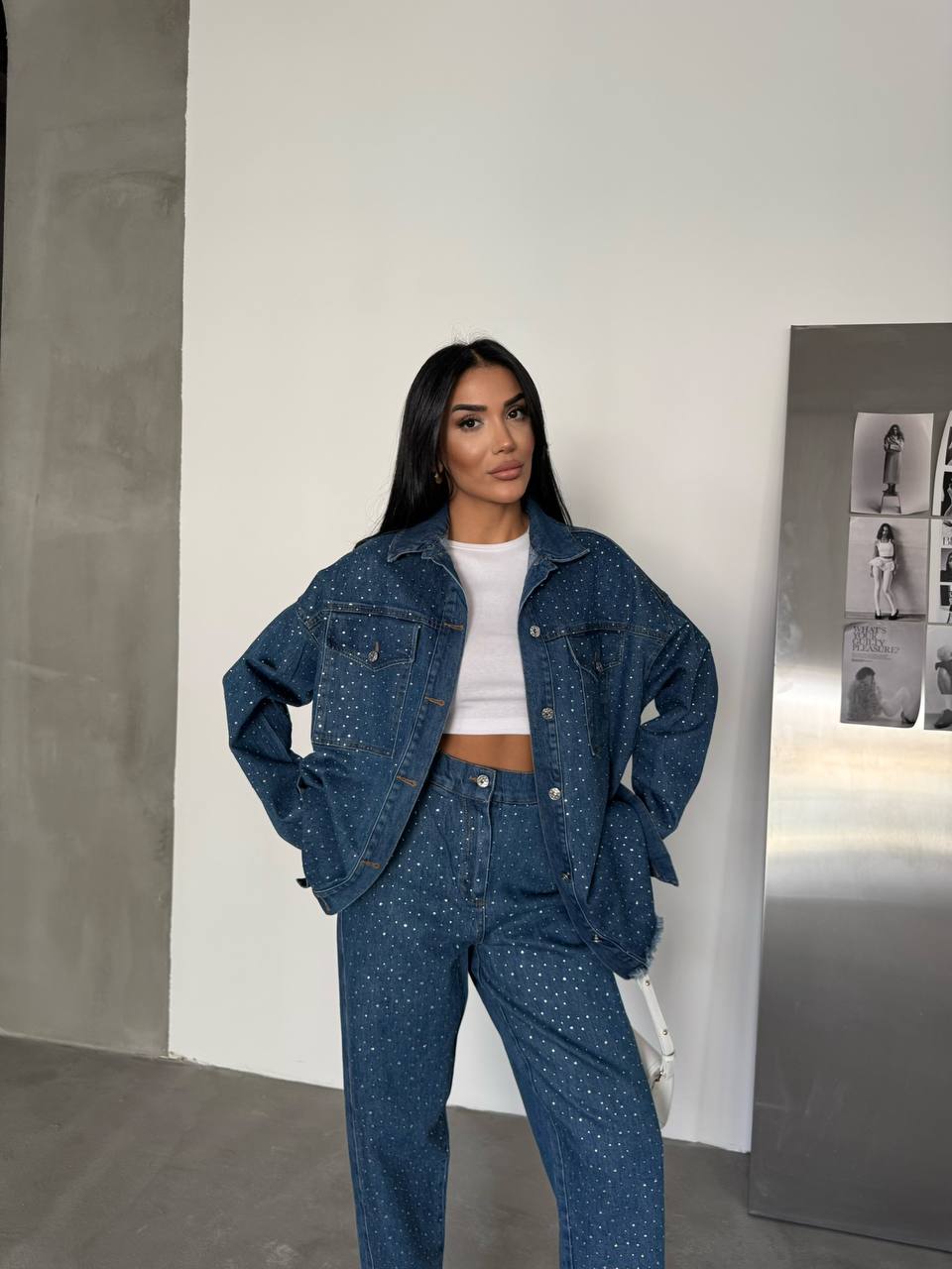 Stone-Embellished Denim Co-Ord Set