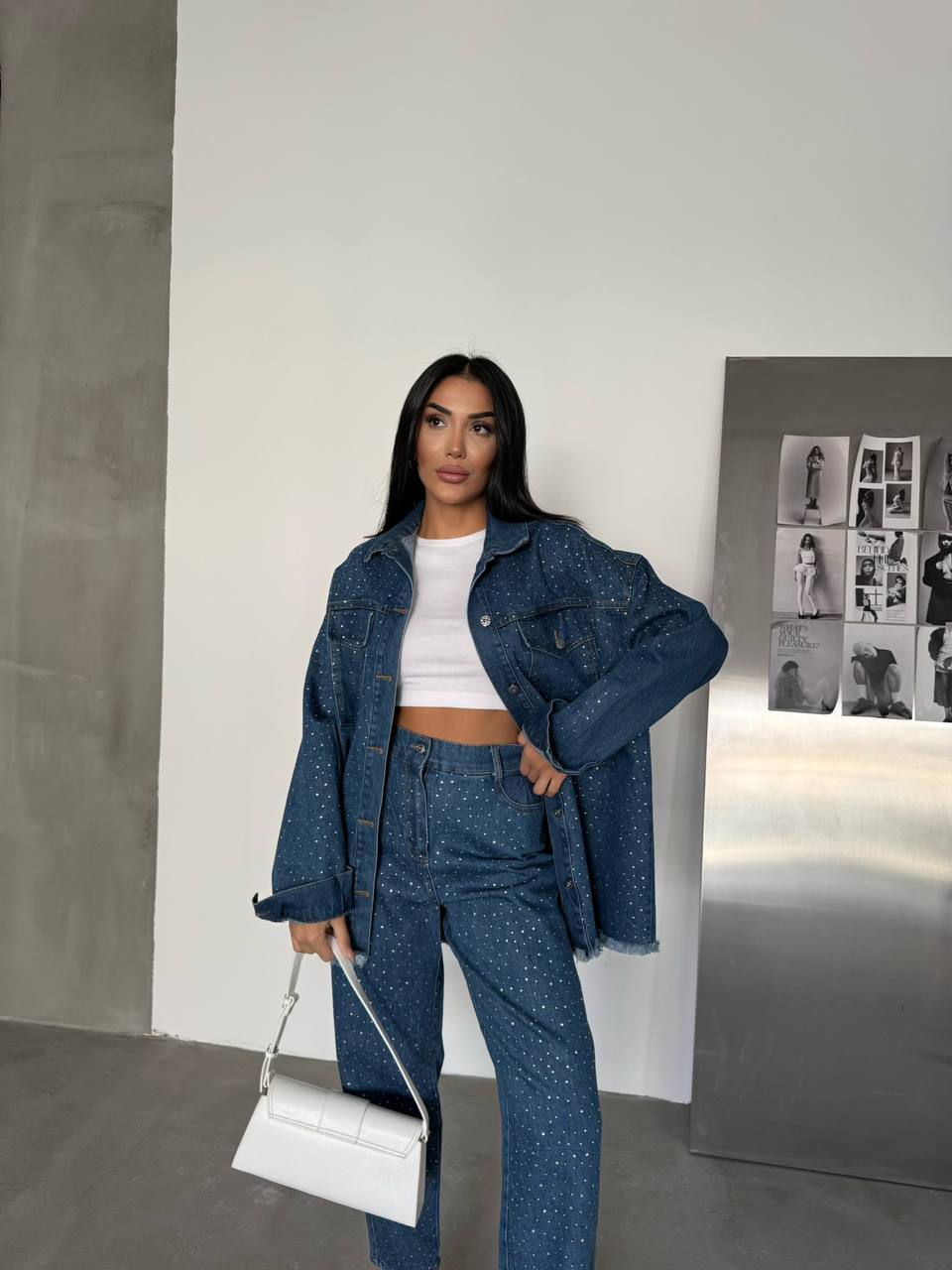 Stone-Embellished Denim Co-Ord Set