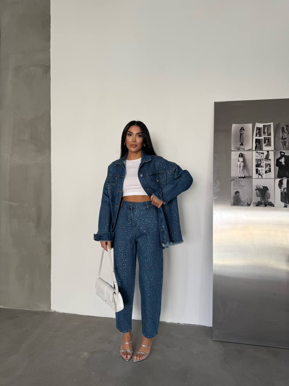 Stone-Embellished Denim Co-Ord Set