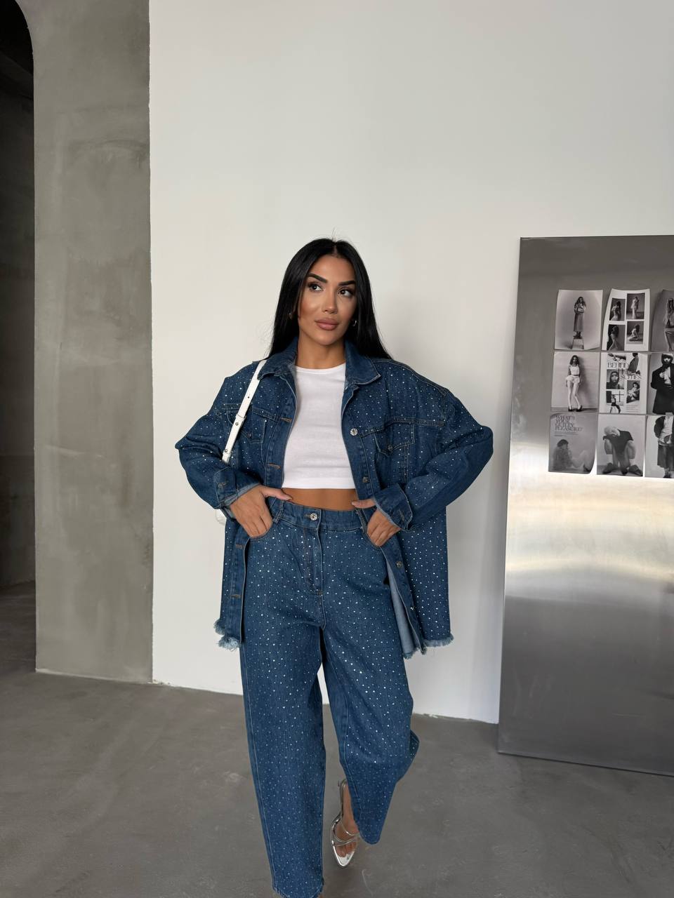 Stone-Embellished Denim Co-Ord Set