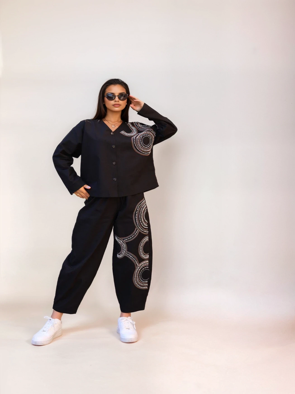 Structured Beaded Co Ord Set Black