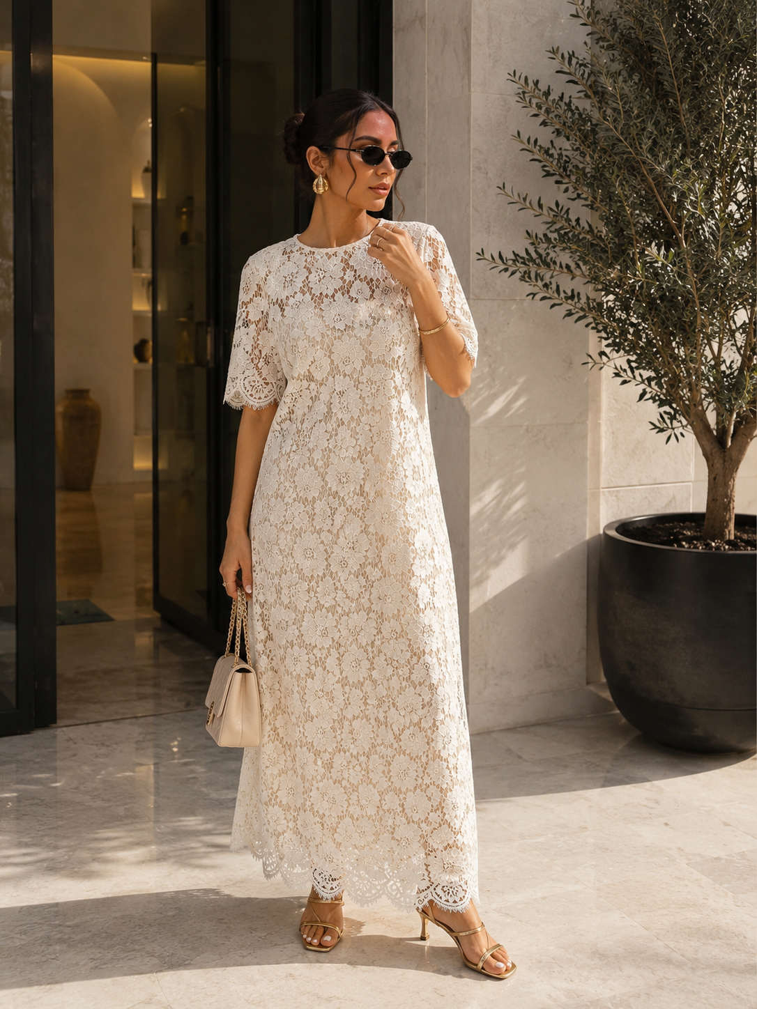 Elegant Lace Dress Cream
