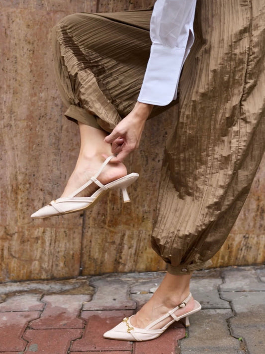 Crinkled Fabric Harem Pants with Drawstring Waist Bronze