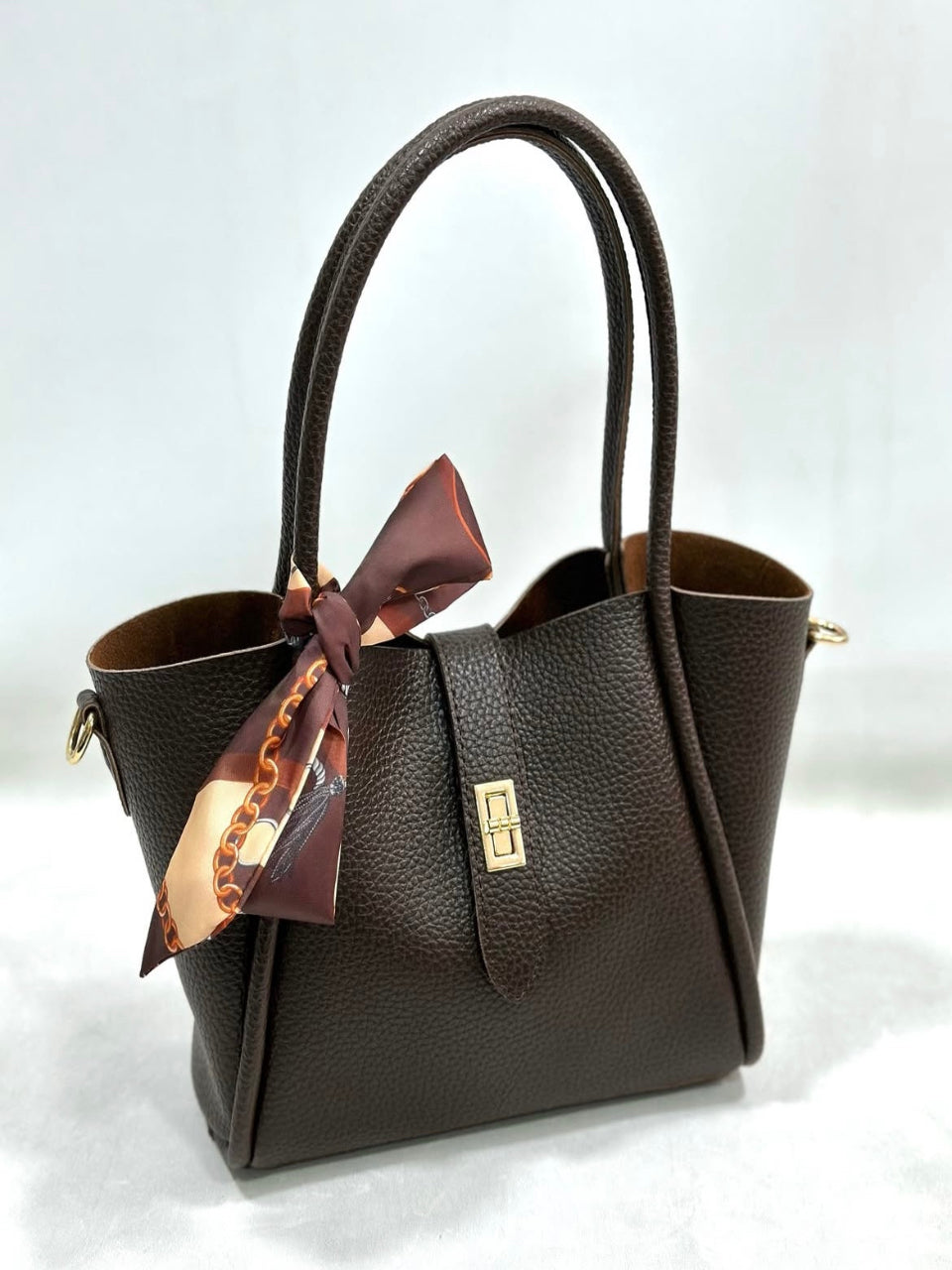 Brown Textured Leather Tote – Handcrafted in Turkey