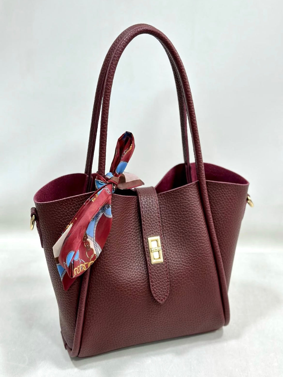 Burgundy Textured Leather Tote – Handcrafted in Turkey