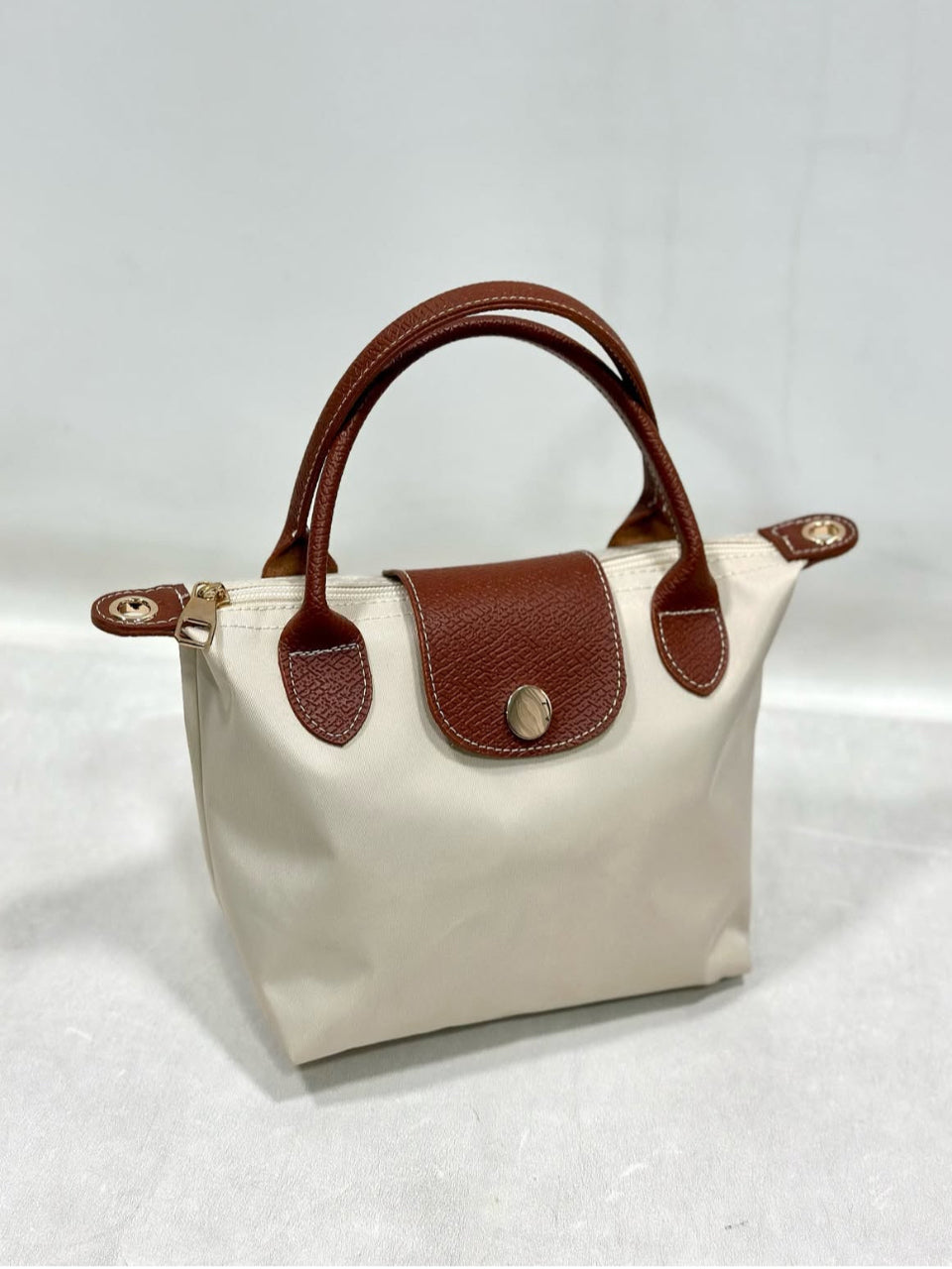 Mini City Zip Tote  Cream  – Nylon & Faux Leather