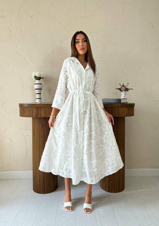 Drawstring Waist Broderie Dress