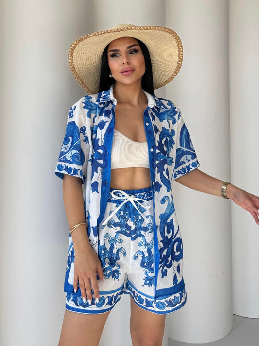 Capri Barocco Linen Short Set