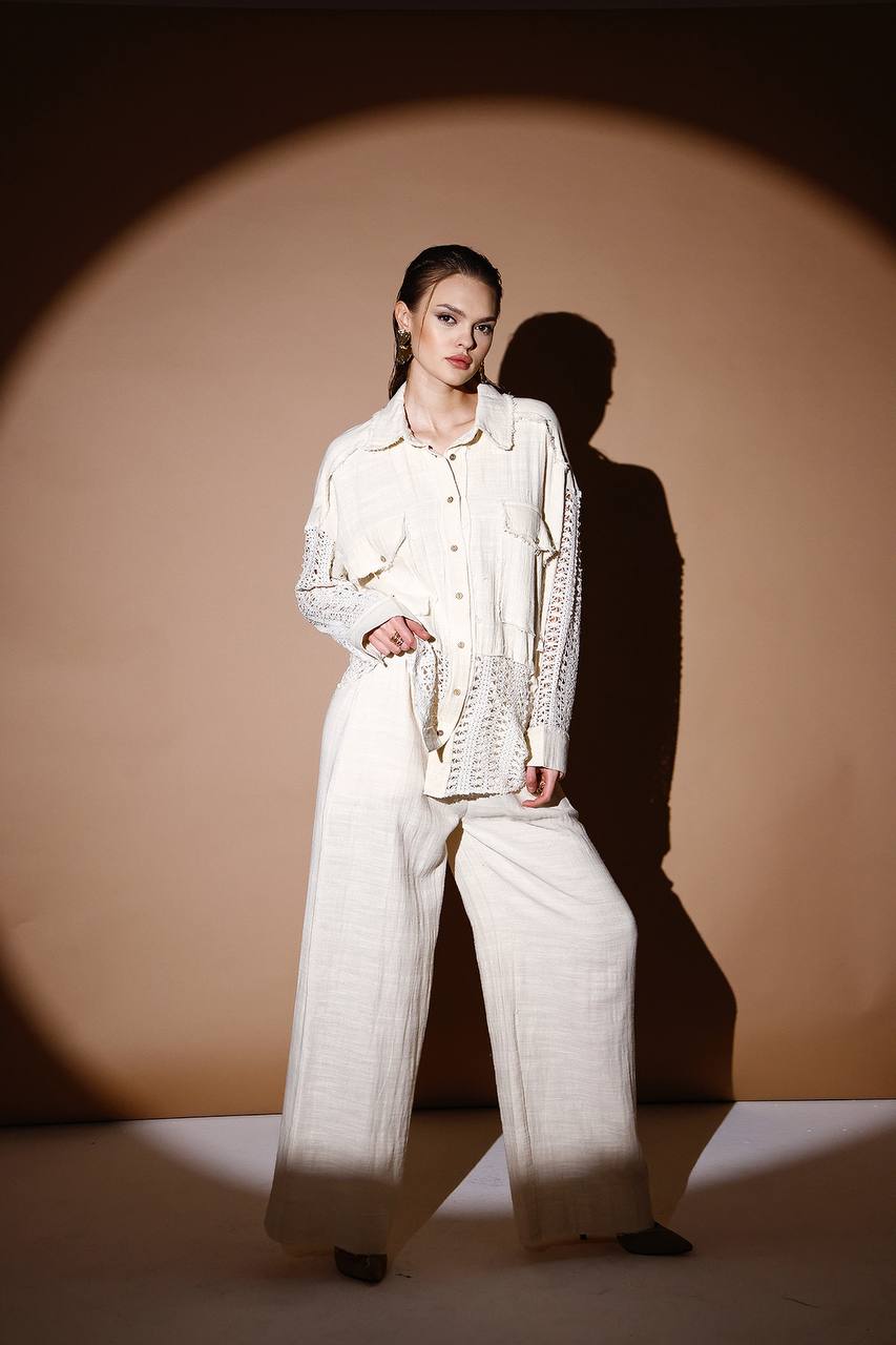 Oversized Crochet Detail Top Only (Pants Sold Seperately)