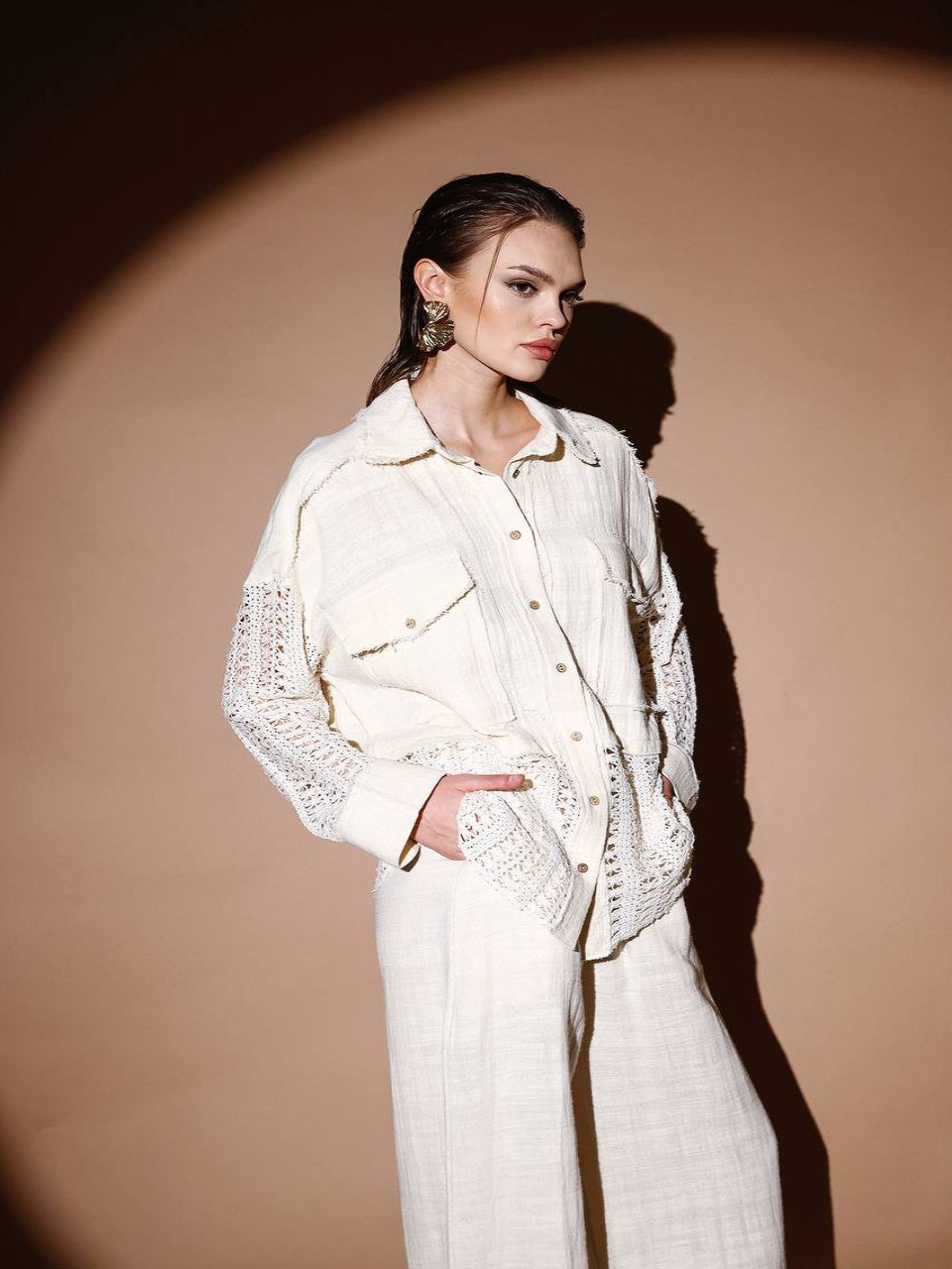 Oversized Crochet Detail Top Only (Pants Sold Seperately)