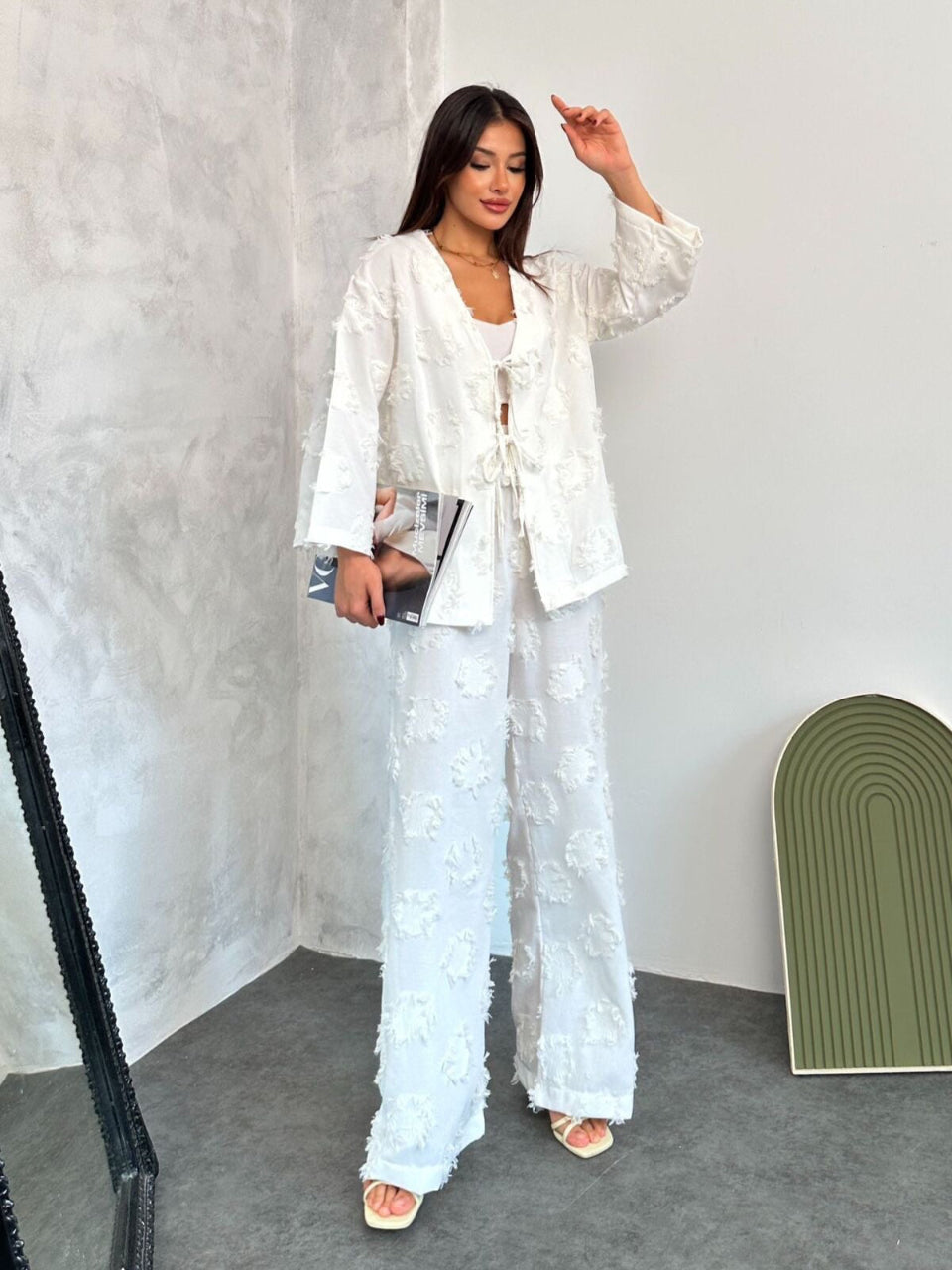 Textured White Tie Up Set