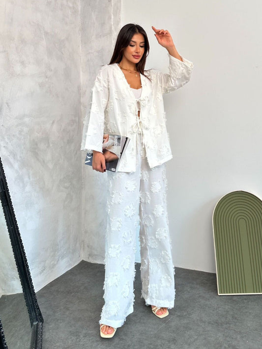 Textured White Tie Up Set