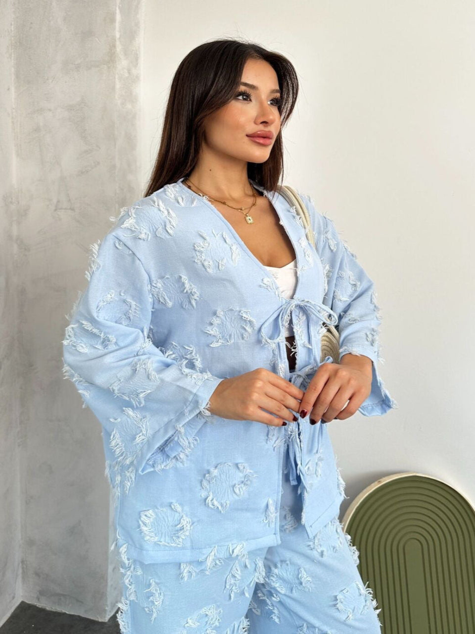 Textured Blue Tie Up Set