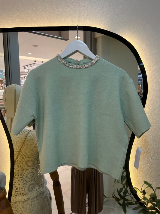 Studded Neckline Knit Butter Mint