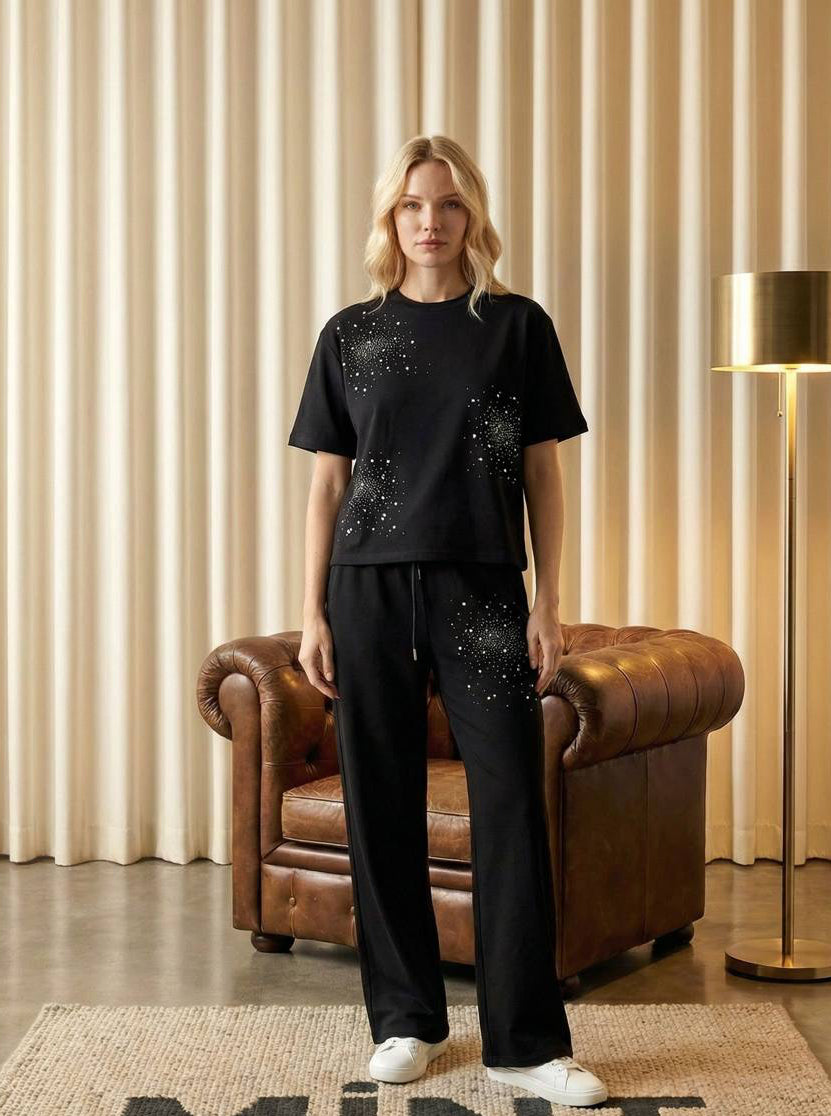 Starlight Embellished Black Lounge Set