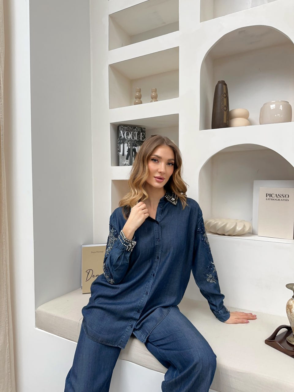 The Celeste Embellished Dark Denim Set