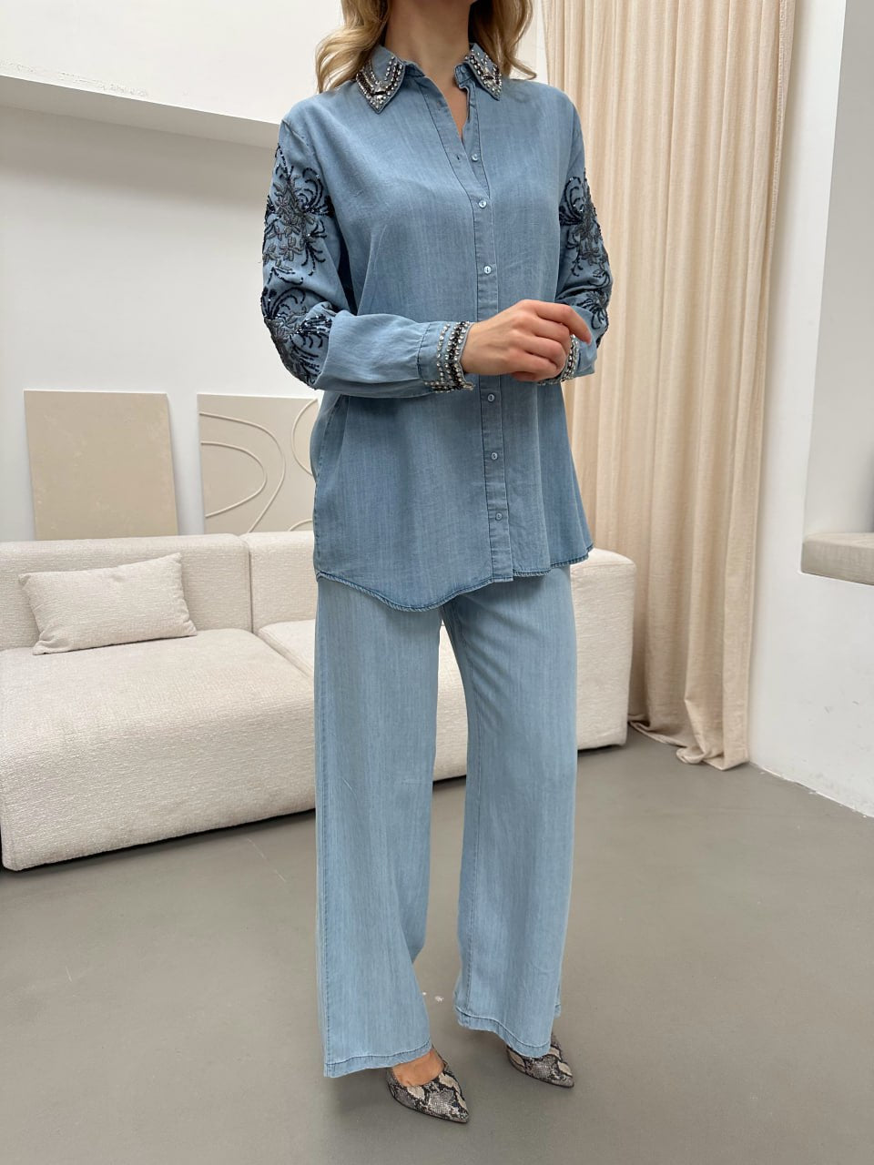 The Celeste Embellished Denim Set