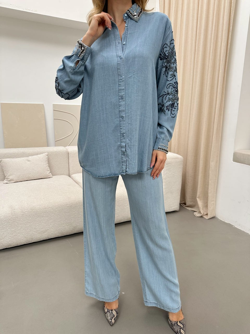 The Celeste Embellished Denim Set