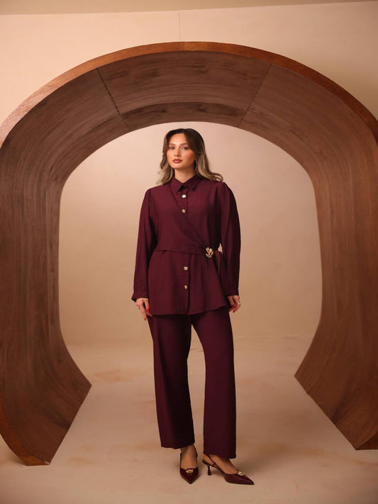 Aria Wrap Co-Ord Set Burgundy