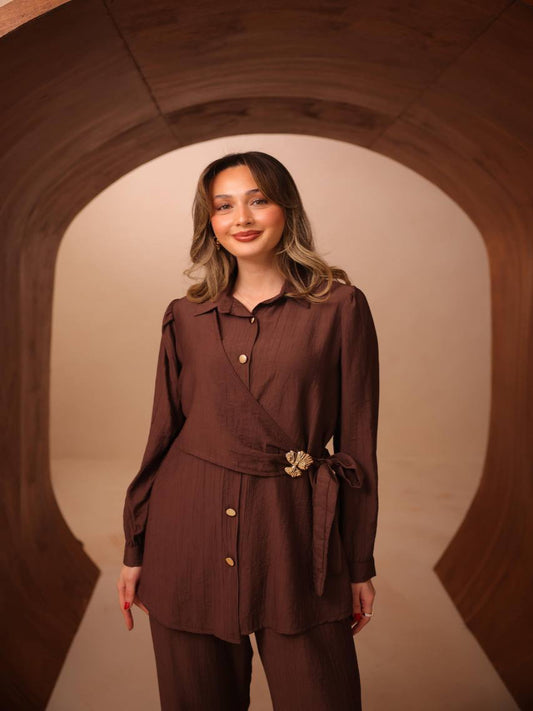 The Aria Wrap Co-Ord Set Brown