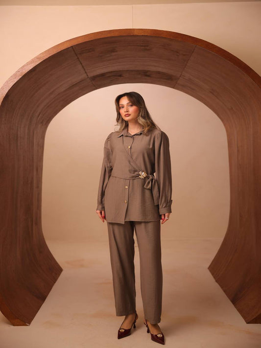 Aria Wrap Co-Ord Set Taupe