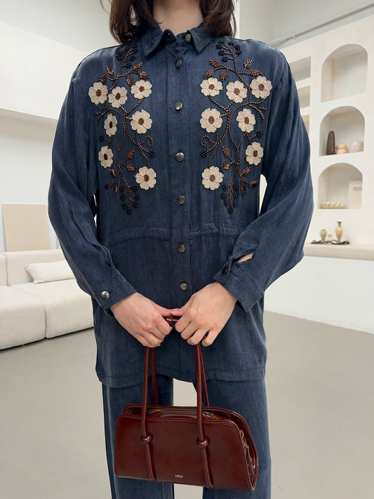 Azure Bloom Lyocell Fabric Floral Co Ord