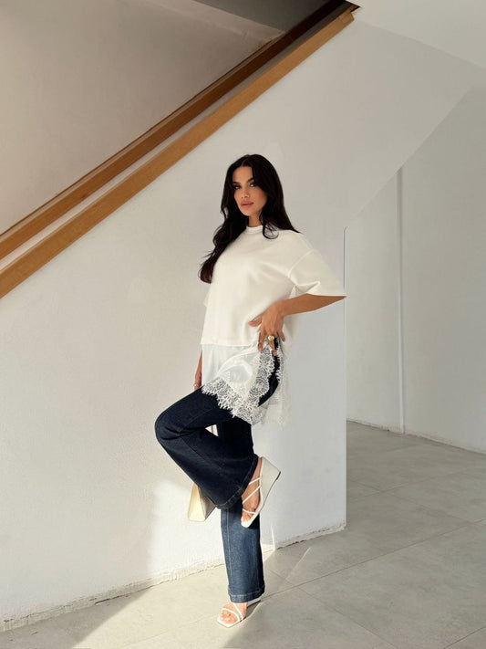 Lace Edge Tee White